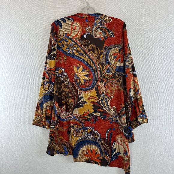 CHICO'S WOMEN'S PAISLEY PRINT ASYMMETRICAL LACE-UP TUNIC BLOUSE MULTICOLOR 1/M 8 - Picture 3 of 10